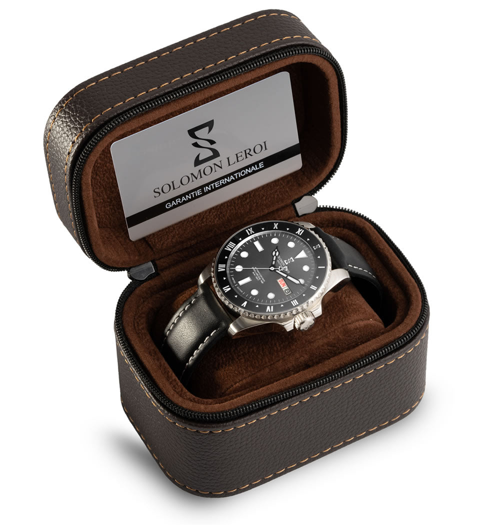 Nautonier - Dual Time Day Date - Black - Leather