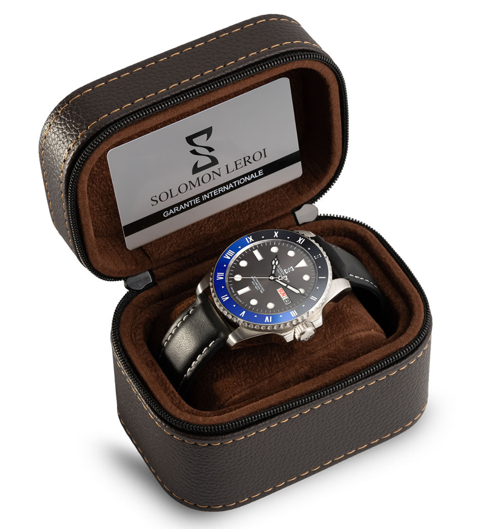 Nautonier - Dual Time Day Date - Black & Blue - Leather