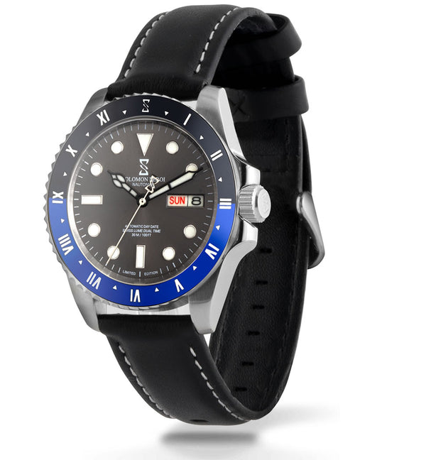Nautonier - Dual Time Day Date - Black & Blue - Leather