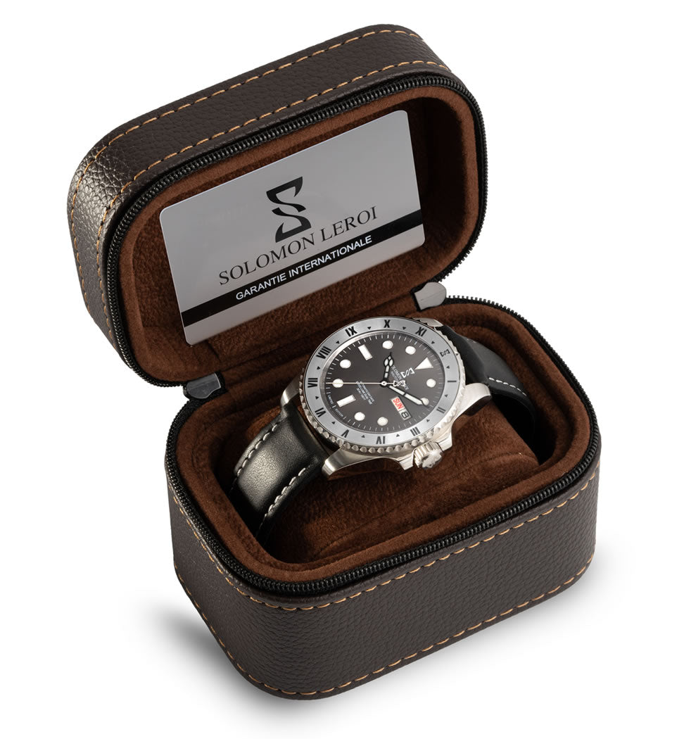 Nautonier - Dual Time Day Date - Silver - Leather