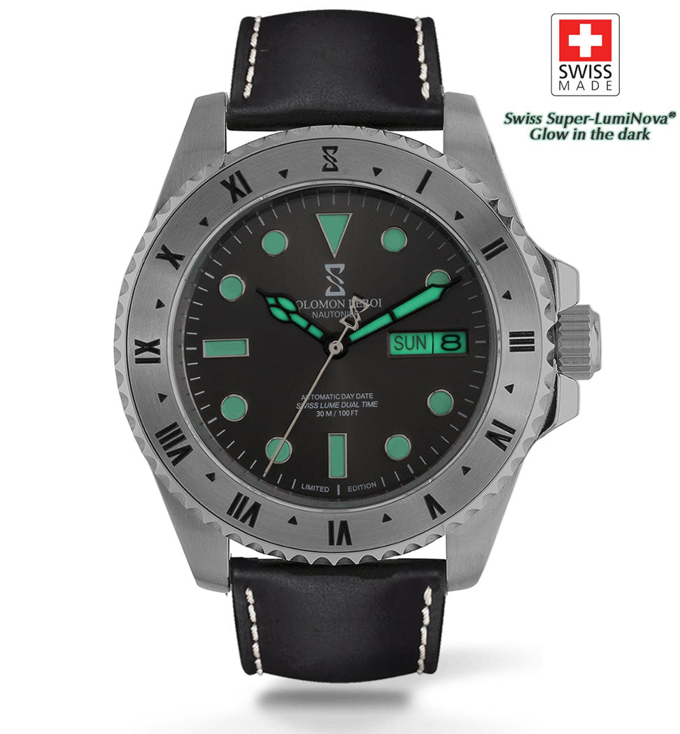 Nautonier - Dual Time Day Date - Silver - Leather