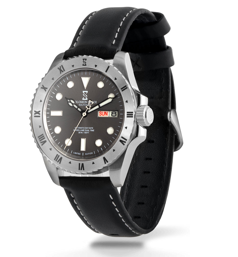 Nautonier - Dual Time Day Date - Silver - Leather