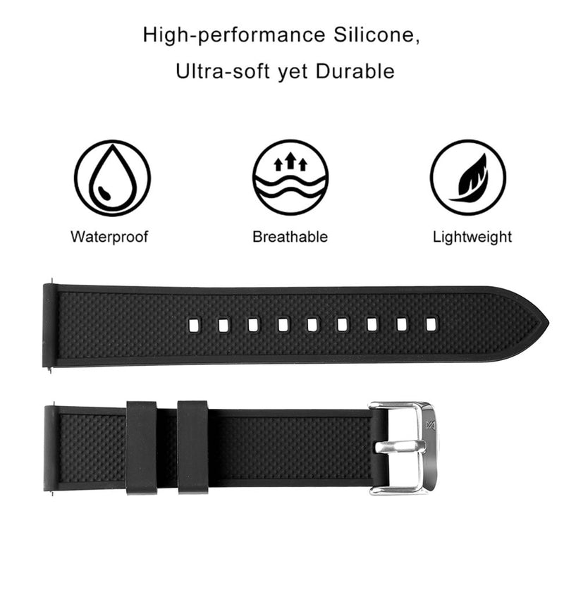 Soft Rubber Silicone Strap 20mm - Black