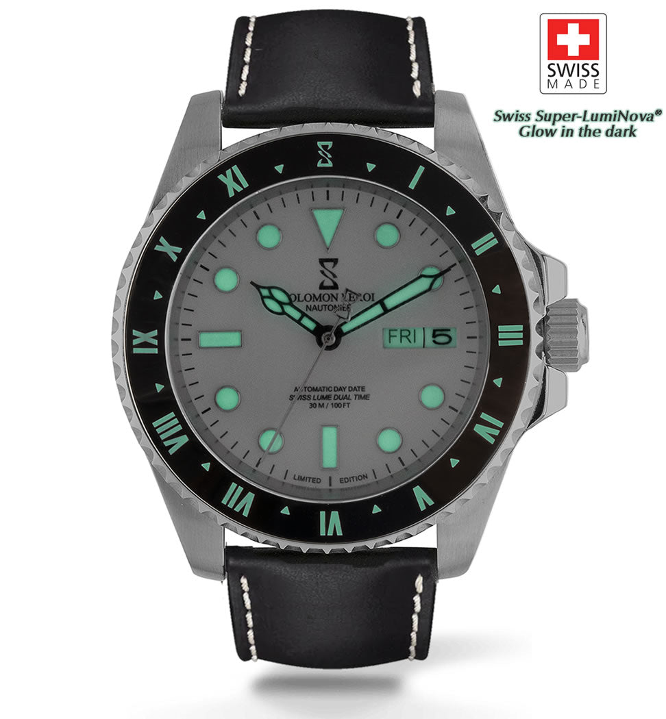 Nautonier - Dual Time Day Date - Black - Leather