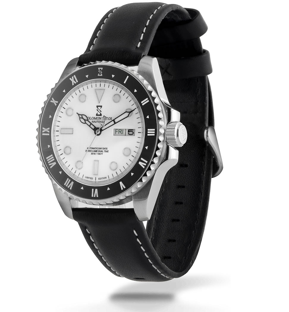 Nautonier - Dual Time Day Date - Black - Leather