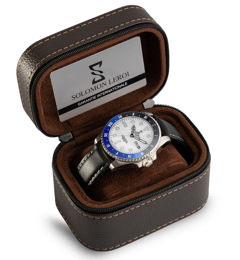 Nautonier - Day Date Dual Time - Black & Blue - Leather