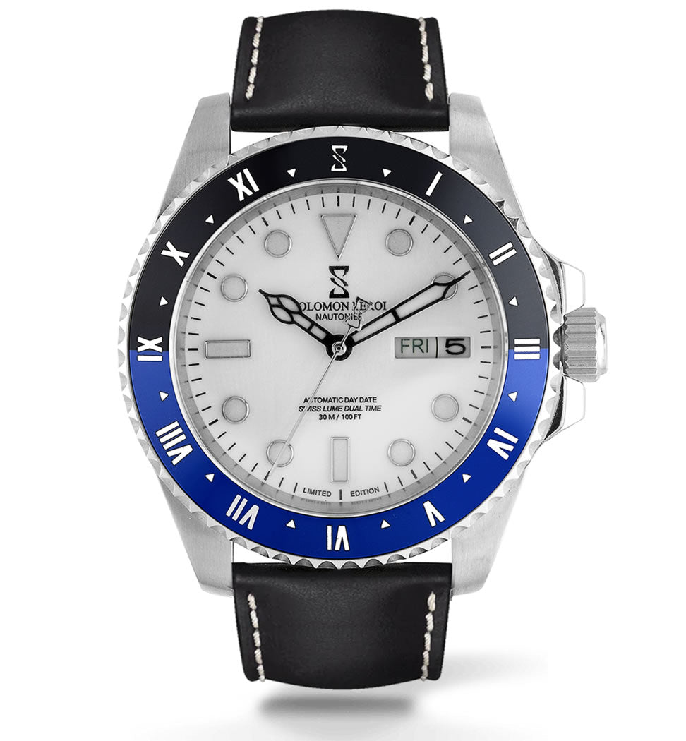 Nautonier - Day Date Dual Time - Black & Blue - Leather