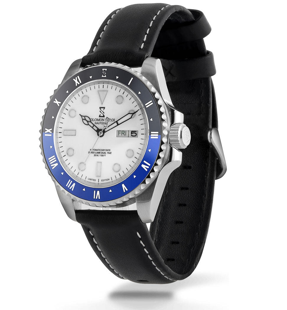 Nautonier - Day Date Dual Time - Black & Blue - Leather