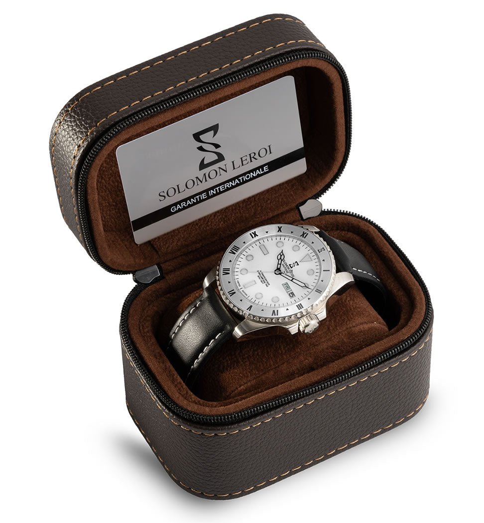 Nautonier - Day Date Dual Time - Silver - Leather