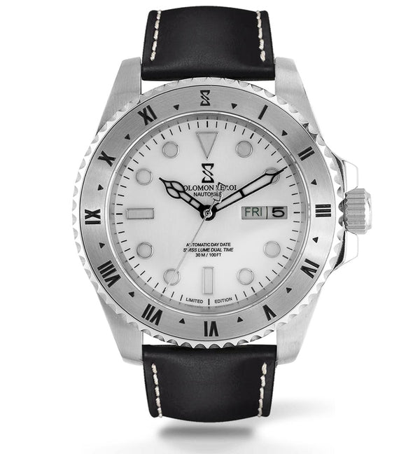 Nautonier - Day Date Dual Time - Silver - Leather