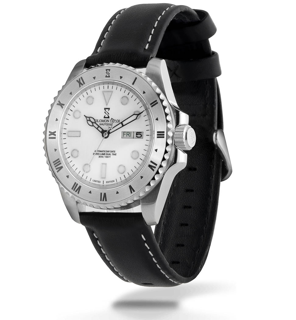 Nautonier - Day Date Dual Time - Silver - Leather