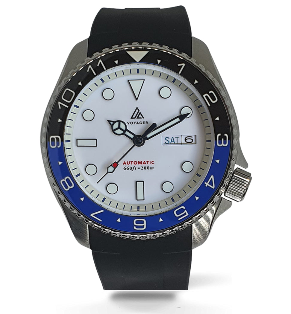 Voyager - Dual Time Day Date - Rubber - Black & Blue