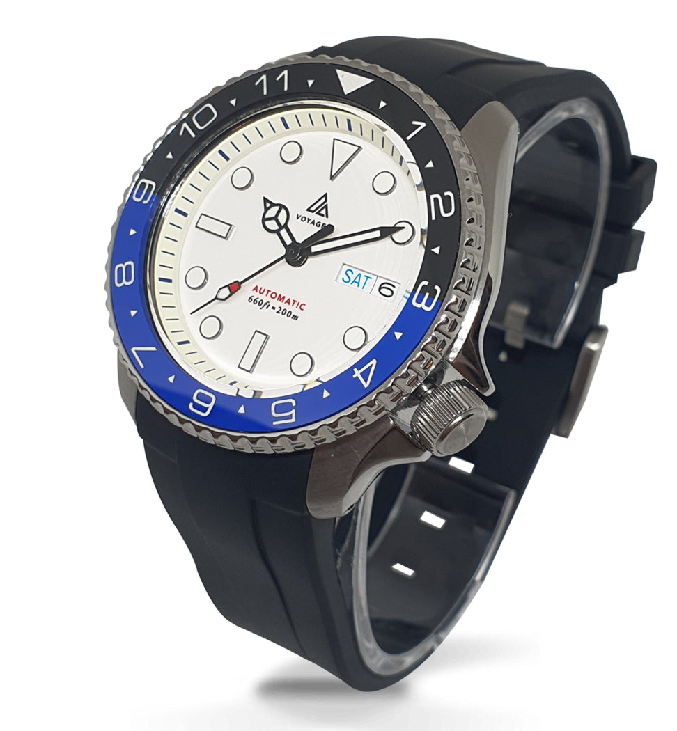 Voyager - Dual Time Day Date - Rubber - Black & Blue