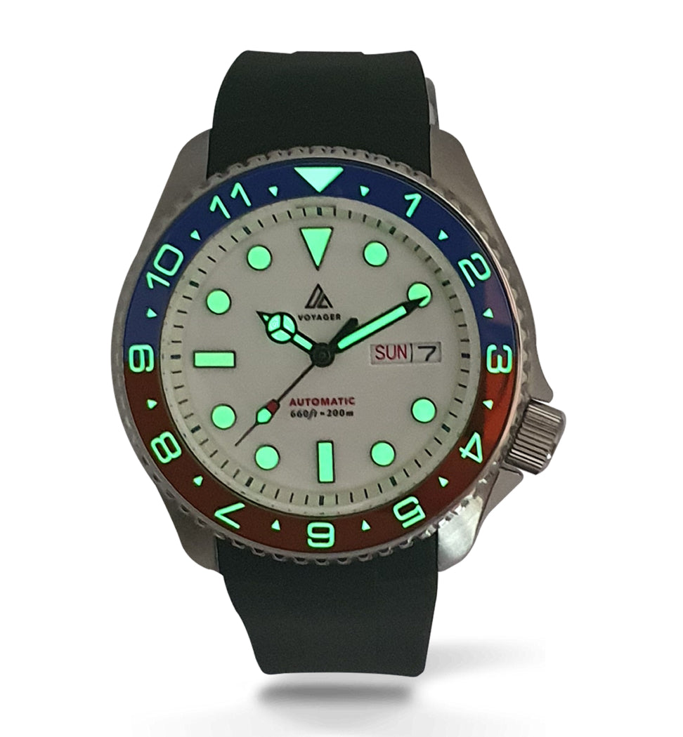 Voyager - Dual Time Day Date - Rubber - Red & Blue