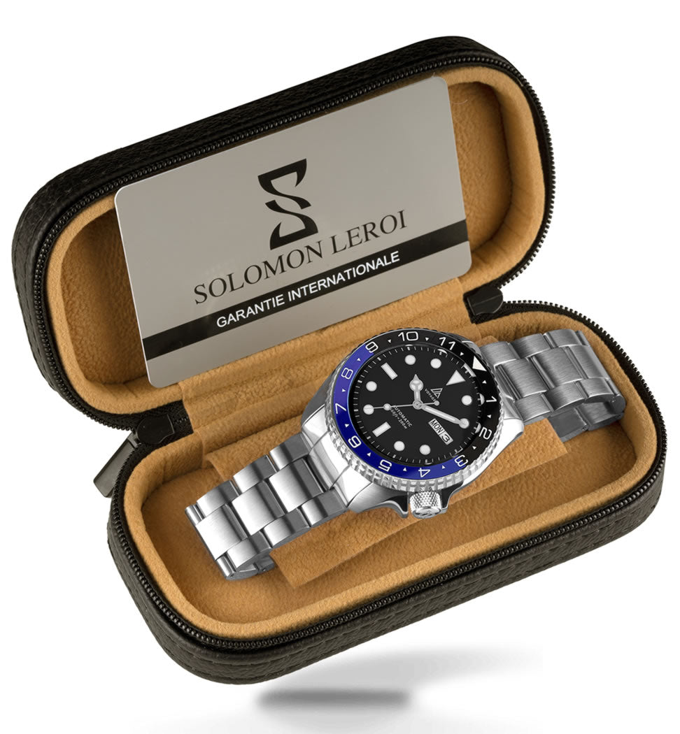 Voyager - Dual Time Day Date - Stainless - Black & Blue