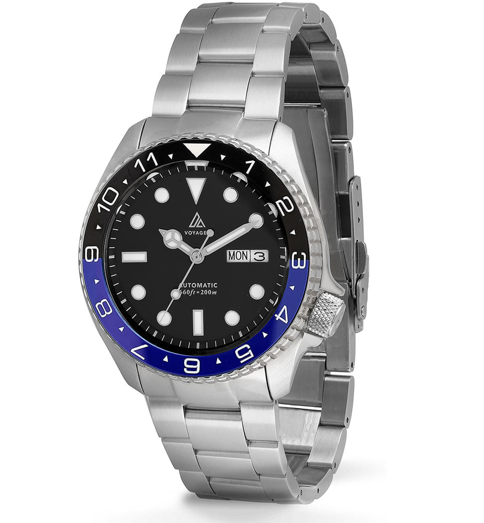 Voyager - Dual Time Day Date - Stainless - Black & Blue