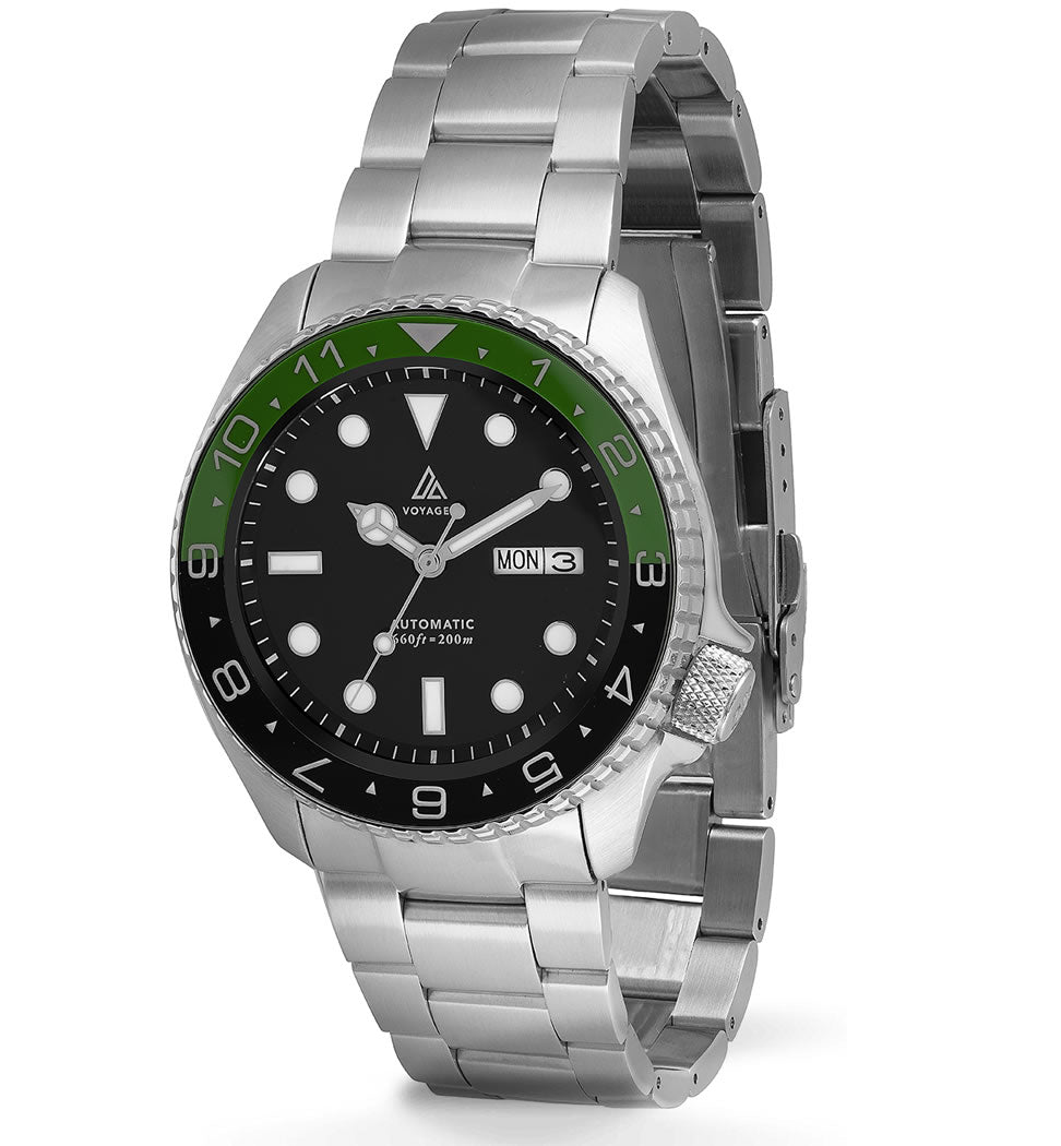Voyager - Dual Time Day Date - Stainless - Black & Green