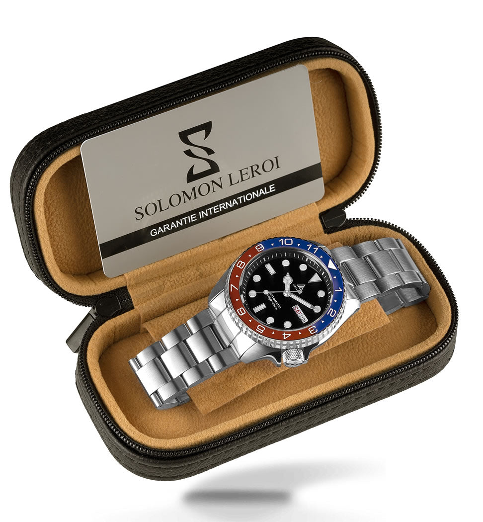 Voyager - Dual Time Day Date - Stainless - Black - Red & Blue