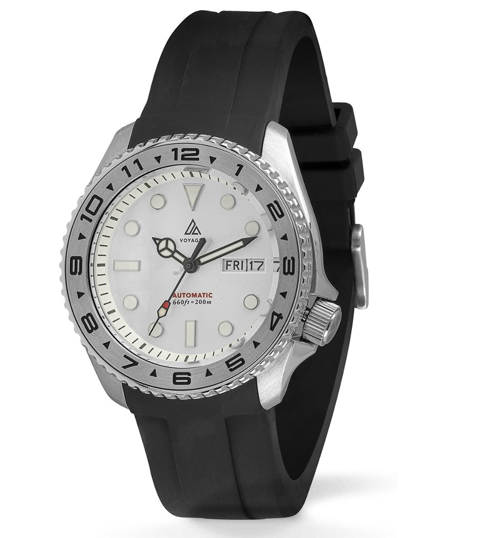 Voyager - Dual Time Day Date - Rubber - Silver