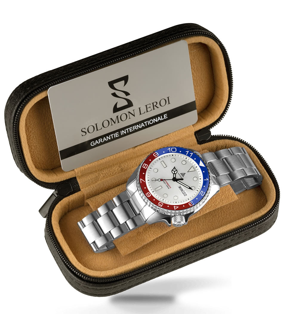 Voyager - Dual Time Day Date - Stainless - Red & Blue