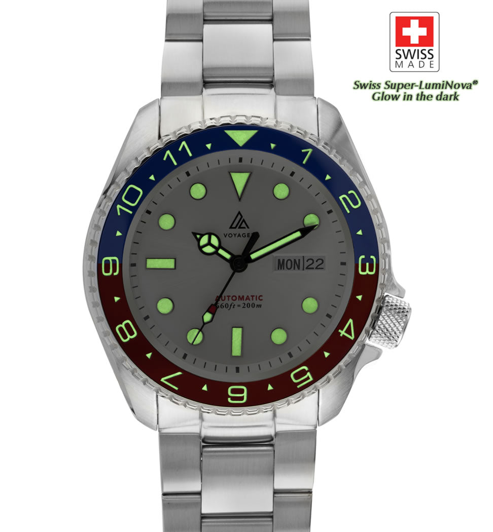 Voyager - Dual Time Day Date - Stainless - Red & Blue