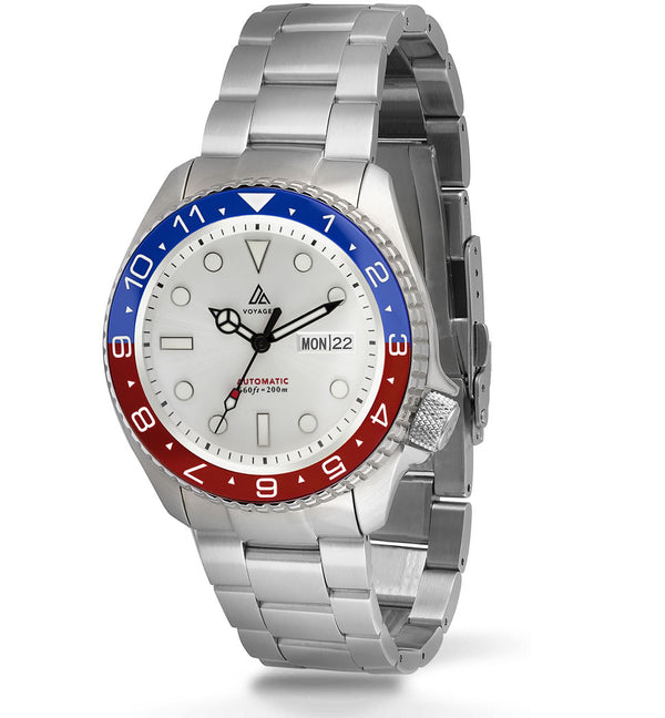 Voyager - Dual Time Day Date - Stainless - Red & Blue
